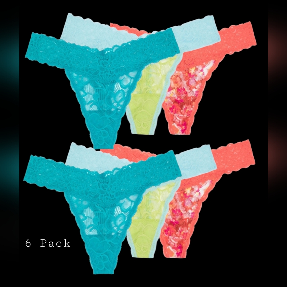 6pk No Boundaries Juniors Lace Thong Panty Teal